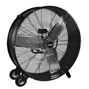 comfort zone cmc30 30” high-velocity 2-speed direct-drive industrial drum fan, all-metal construction, rubber wheels, easy to grab handle, & balanced aluminum blades, black