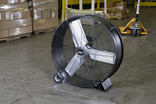 Comfort Zone CMC30 30” High-Velocity 2-Speed Direct-Drive Industrial Drum Fan, All-Metal Construction, Rubber Wheels, Easy to Grab Handle, & Balanced Aluminum Blades, Black