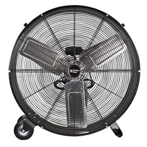 Comfort Zone CMC30 30” High-Velocity 2-Speed Direct-Drive Industrial Drum Fan, All-Metal Construction, Rubber Wheels, Easy to Grab Handle, & Balanced Aluminum Blades, Black