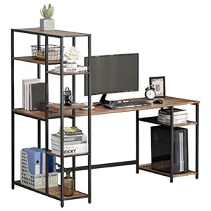 HOMCOM 67 Inch Home Office Computer Desk with Display Bookshelf, Industrial Writing Table with CPU Stand and Steel Frame, Black/Walnut