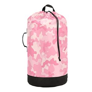 xigua cute pink camo laundry bag drawstring closure waterproof durable backpack storage basket organization dirty clothes bag laundry hamper with shoulder straps
