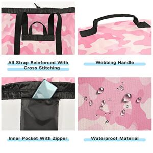 xigua Cute Pink Camo Laundry Bag Drawstring Closure Waterproof Durable Backpack Storage Basket Organization Dirty Clothes Bag Laundry Hamper with Shoulder Straps