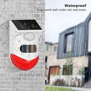 Solar Sound & Strobe Light Alarm with Motion Detector and Remote Controller 120db Sound Security Siren Light IP67 Waterproof 24 Hours+4 Mode for Home, Farm,Barn,Villa,Yard,Garden