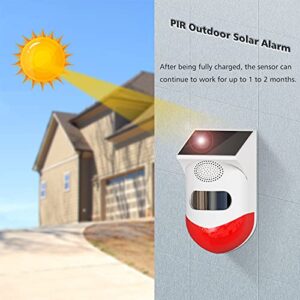 Solar Sound & Strobe Light Alarm with Motion Detector and Remote Controller 120db Sound Security Siren Light IP67 Waterproof 24 Hours+4 Mode for Home, Farm,Barn,Villa,Yard,Garden