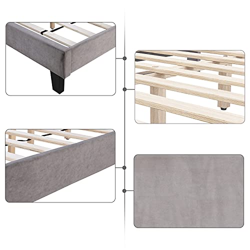 URKNO King Bed Frame, Upholstered Platform Bed Frame with Adjustable Headboard, Button Tufted Mattress Foundation with Sturdy Wood Slat Support, No Box Spring Required, Easy Assembly (Grey, King)