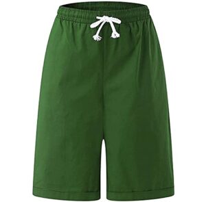 elastic waist knit bermuda shorts for women drawstring loose comfy jersey shorts summer soft knee lenght short pants (green,3x-large)