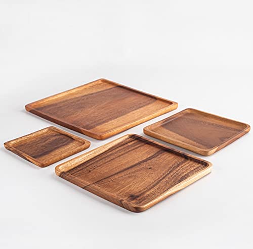 SiamMandalay Luxury Square Acacia Wood Nesting Plates/Trays/Charger (Set of 4): Wooden Serving Dishes for Platters & Desserts Kitchen Serveware or Dinner Party Gift