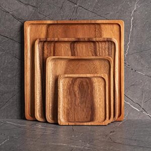 SiamMandalay Luxury Square Acacia Wood Nesting Plates/Trays/Charger (Set of 4): Wooden Serving Dishes for Platters & Desserts Kitchen Serveware or Dinner Party Gift