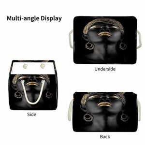 WONDERTIFY African American Woman Storage Bin Afro Girl Decorative Foldable Storage Baskets Cubes Organizer for Shelf Closet Bedroom Gold Black