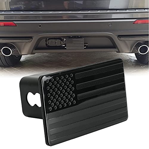 Winunite Black Towing Hitch Cover for 2" Inch Trailer Rear Receivers Plug Covers with USA American Flag Metal Emblem Guard for Trucks Cars SUV