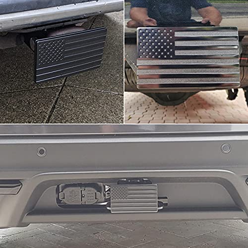 Winunite Black Towing Hitch Cover for 2" Inch Trailer Rear Receivers Plug Covers with USA American Flag Metal Emblem Guard for Trucks Cars SUV