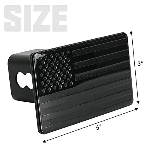 Winunite Black Towing Hitch Cover for 2" Inch Trailer Rear Receivers Plug Covers with USA American Flag Metal Emblem Guard for Trucks Cars SUV