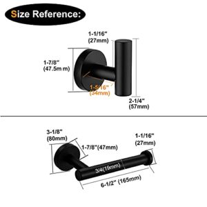 Matte Black Bathroom Hardware Set 3 Pieces SUS304 Stainless Steel Round Wall Mounted Set Including Toilet Paper Holder, Robe Towel Hooks,Bathroom Accessories Kit