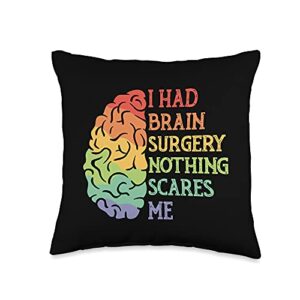 brain tumor warrior post surgery gift i had brain surgery nothing scares me survivor throw pillow, 16x16, multicolor
