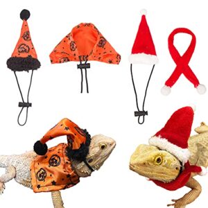 adoggygo bearded dragon halloween hat cloak lizard christmas hat scarf set, small animal halloween christmas festival costume