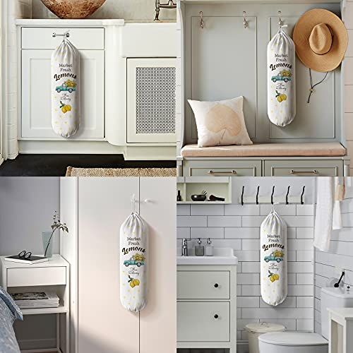 Hglian Farmhouse Grocery Plastic Bag Holder Dispenser Cute Market Fresh Lemons Buffalo Check Truck Shopping Trash bags Storage Container Organizer Lemons Kitchen Decor Yellow Blue