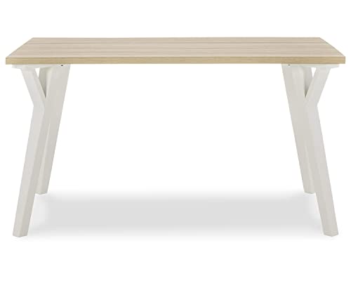 Signature Design by Ashley Grannen Modern Rectangular Dining Room Table, White & Natural Wood