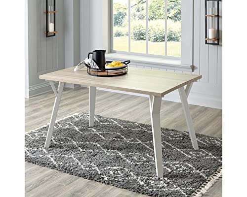 Signature Design by Ashley Grannen Modern Rectangular Dining Room Table, White & Natural Wood