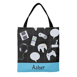 yeshop video game blue personalized canvas tote bags, reusable bags for shopping,travel,school handbag gift, 14.17 inch * 14.57 inch
