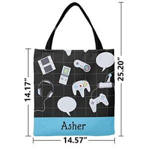 Yeshop Video Game Blue Personalized Canvas Tote Bags, Reusable Bags for Shopping,Travel,School Handbag Gift, 14.17 inch * 14.57 inch