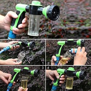 High Pressure Hose Spray Nozzle 8 Way Spray Pattern with 3.5oz/100cc Soap Dispenser Bottle Snow Foam Gun for Lawn, Clean Plants, Car Wash,Showering Pet,Garden Hose Nozzle,(Green)