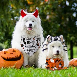 Whaline 6 Pack Halloween Dog Bandana Orange Black White Triangle Pet Bibs Scarf Happy Halloween Trick or Treat Pumpkin Ghost Skeleton Pet Bandana Set for Dogs Cats Costume Accessories Decoration