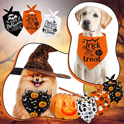 Whaline 6 Pack Halloween Dog Bandana Orange Black White Triangle Pet Bibs Scarf Happy Halloween Trick or Treat Pumpkin Ghost Skeleton Pet Bandana Set for Dogs Cats Costume Accessories Decoration