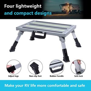 GarfatolRv Safety RV Steps,Large RV Step Stool Adjustable Aluminum Folding Platform Step with Non-Slip Rubber Feet and Luminous Tape Glow,Holds Up to 1500 lbs