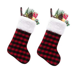 ephvodi 2 pack christmas stockings, 18" red black buffalo plaid with plush faux fur cuff, classic large christmas stockings decorations for family christmas holiday party decor