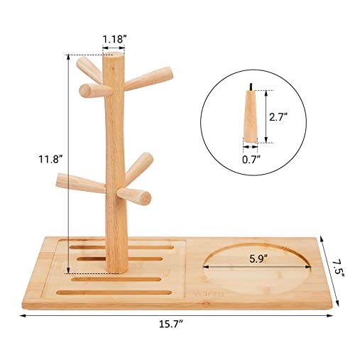 YOFRI Coffee Mug Holder Stand, Wood Mug Tree Holder, Drying Home Storage Rack, Multipurpose Display Stand, Countertop Coffee Cup Stand with 6 Hooks, Coffee Counter, Bar Accessory & Kitchen Organizer