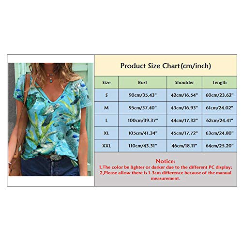 Toeava Womens Short Sleeve Tops, Womens Summer Loose T-Shirts V-Neck Fashion Boho Sea Turtle Print Tie Dye Blouse Tops Blue