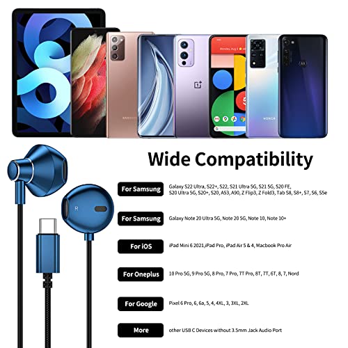 APETOO USB C Headphones for Samsung S23 Ultra S22 S20 FE S21,HiFi Stereo Type C Earphones Wired Earbuds with Mic Volume Control for Galaxy A53 Flip4 Fold4 Pixel 6a 6 7 Pro iPad 10th Oneplus 10T 9