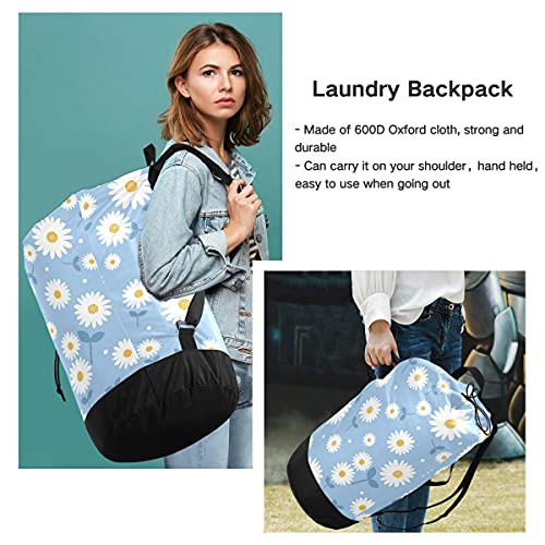 Daisy Flower Laundry Bag Travel Laundry Backpack with Adjustable Strap Washable Heavy Duty Large Drawstring Laundry Bags for Apartment Dorm Family Laundromat