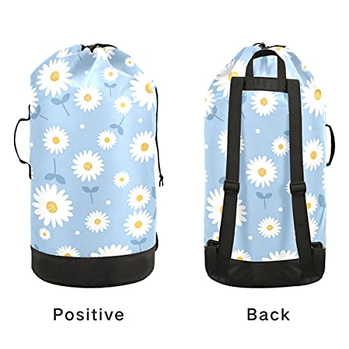 Daisy Flower Laundry Bag Travel Laundry Backpack with Adjustable Strap Washable Heavy Duty Large Drawstring Laundry Bags for Apartment Dorm Family Laundromat