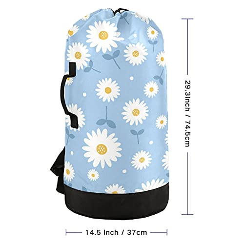 Daisy Flower Laundry Bag Travel Laundry Backpack with Adjustable Strap Washable Heavy Duty Large Drawstring Laundry Bags for Apartment Dorm Family Laundromat