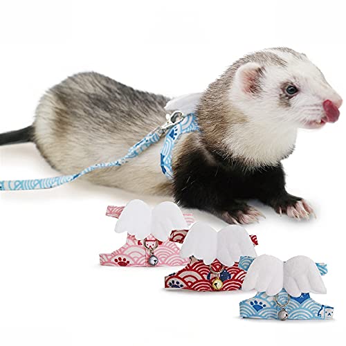 Ferret Harness and Leash - Soft Mesh Small Pet Harness with Wings and Safe Bell, No Pull Comfort Padded Vest for Ferret, Guinea Pigs, Chinchilla and Similar Small Animals (3 Pack)