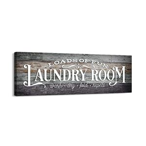kas home vintage laundry room sign canvas wall art | laundry schedule funny rules prints signs framed | bathroom laundry room decor (17 x 6 inch, laundry - e)