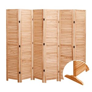 room dividers folding privacy screens 6 panel 5.6 ft tall foldable portable room seperating divider, wood room divider wall & office divider, freestanding portable partitions, brown