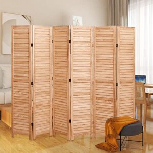 Room Dividers Folding Privacy Screens 6 Panel 5.6 Ft Tall Foldable Portable Room Seperating Divider, Wood Room Divider Wall & Office Divider, Freestanding Portable Partitions, Brown