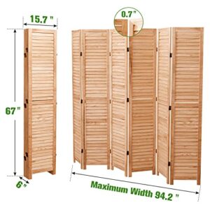 Room Dividers Folding Privacy Screens 6 Panel 5.6 Ft Tall Foldable Portable Room Seperating Divider, Wood Room Divider Wall & Office Divider, Freestanding Portable Partitions, Brown