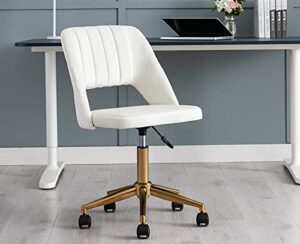 zhenghao zh4you modern armless desk chair vanity stool for teen girls, hollow back task chair study chair sewing chair with gold base for home officebedroomliving room (white)