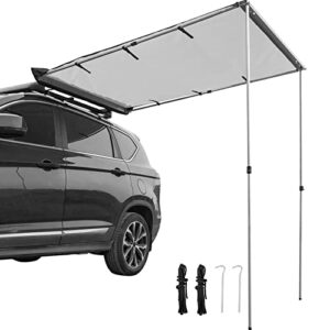 vevor car side awning, 6.6'x8.2', pull-out retractable vehicle awning waterproof uv50+, telescoping poles trailer sunshade rooftop tent w/ carry bag for jeep/suv/truck/van outdoor camping travel, grey