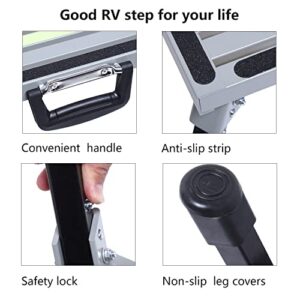 GarfatolRv Safety RV Steps Aluminum Folding Platform Step with Night Self Luminous Tape Non-Slip Rubber Feet and Handles RV Step Stool Holds Up to 1000 lbs