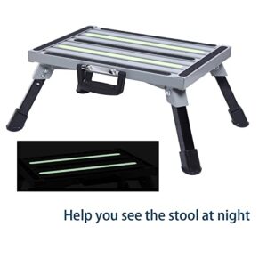 GarfatolRv Safety RV Steps Aluminum Folding Platform Step with Night Self Luminous Tape Non-Slip Rubber Feet and Handles RV Step Stool Holds Up to 1000 lbs