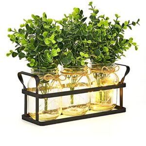 dahey lights mason jar centerpiece table centerpieces for dining room farmhouse kitchen decor rustic metal tray with 3 artificial plant table decorations for coffee dining living kitchen room