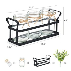 Dahey Lights Mason Jar Centerpiece Table Centerpieces for Dining Room Farmhouse Kitchen Decor Rustic Metal Tray with 3 Artificial Plant Table Decorations for Coffee Dining Living Kitchen Room