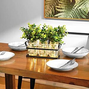 Dahey Lights Mason Jar Centerpiece Table Centerpieces for Dining Room Farmhouse Kitchen Decor Rustic Metal Tray with 3 Artificial Plant Table Decorations for Coffee Dining Living Kitchen Room