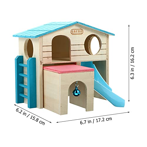 TEHAUX Pet Small Animal Hideout Hamster House Two Layers Wooden Hut Animal Hideout Hamster House for Hamster/Small Animals