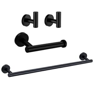 nolimas 4 pieces matte black bathroom hardware set sus304 stainless steel round wall mounted including hand towel bar,toilet paper holder, robe towel hooks,bathroom accessories kit