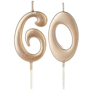 champagne gold 60th birthday candles for cake, number 60 6 glitter candle party anniversary cakes decoration for kids women or men